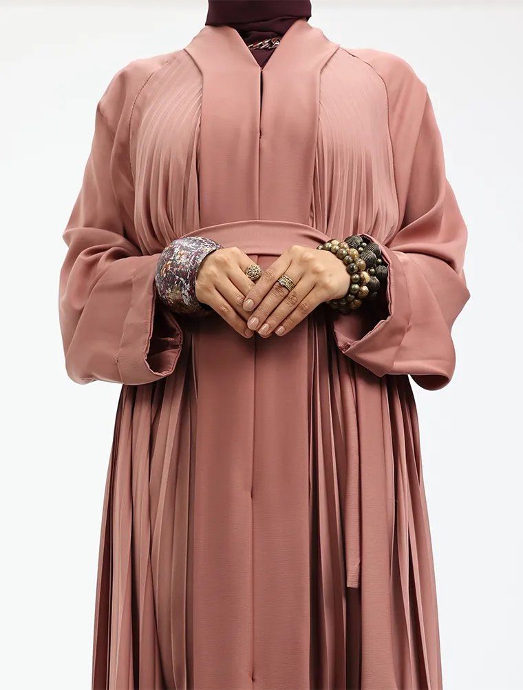 Peach Pleated Silhouette Abaya